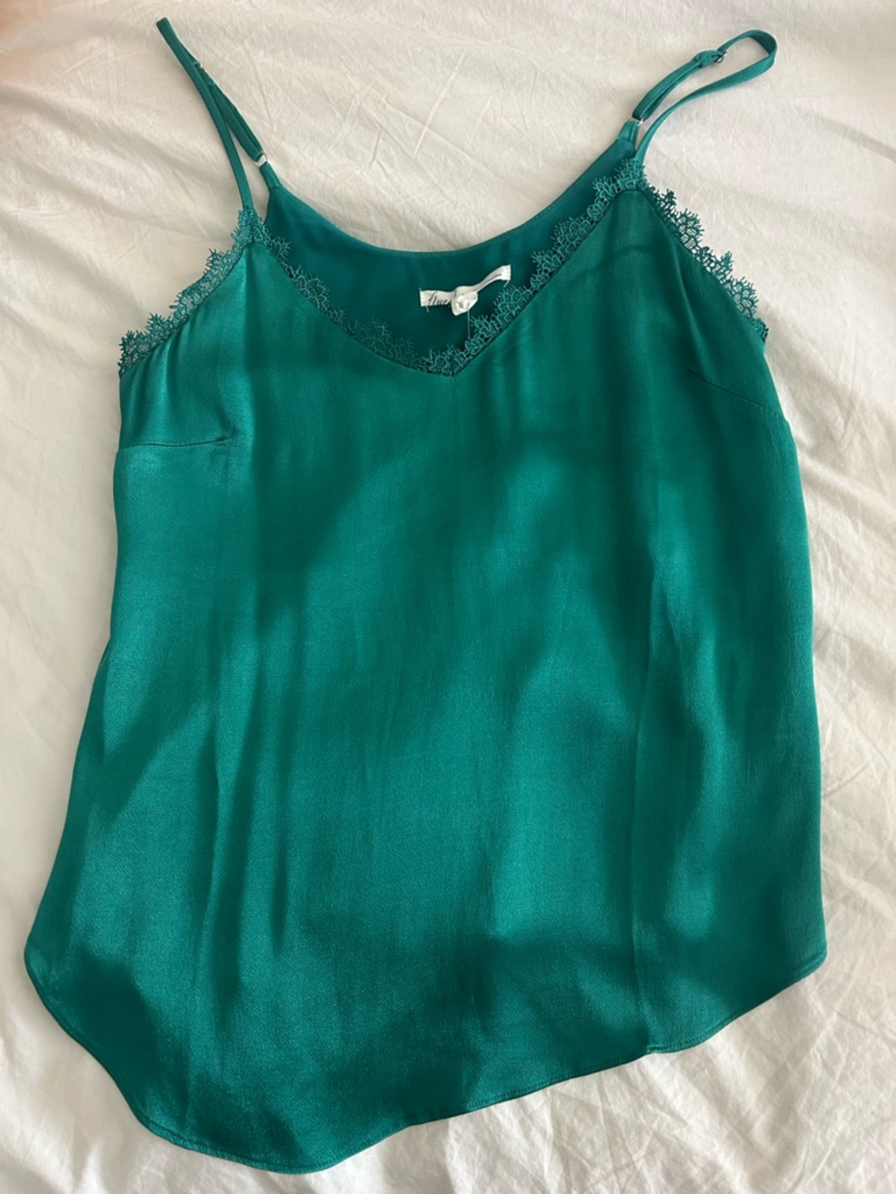 Floreat Anthropologie Green Emerald Lace-Trim Satin Cami Tank Size Small NWT - Picture 11 of 11
